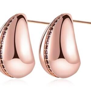 Rose Gold Chunky Earrings with Black Stones